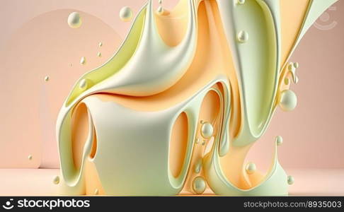 Dense liquid of mixed colors splashing and forming droplets on a color background. Illustration for wallpaper. Generative AI