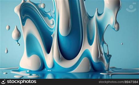 Dense liquid of mixed colors splashing and forming droplets on a color background. Illustration for wallpaper. Generative AI