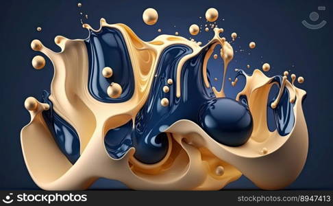 Dense liquid of mixed colors splashing and forming droplets on a color background. Illustration for wallpaper. Generative AI