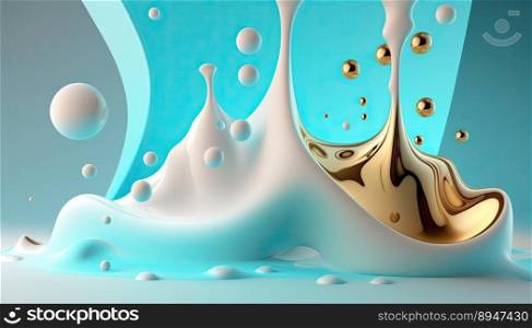 Dense liquid of mixed colors splashing and forming droplets on a color background. Illustration for wallpaper. Generative AI