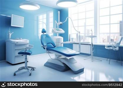 Dental Clinic Chair in Dental Clinic Interior. Generative ai. High quality illustration. Dental Clinic Chair in Dental Clinic Interior. Generative ai