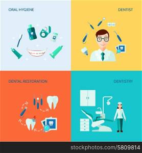 Dental Decorative Icon Set. Dental treatment care and oral hygiene flat color decorative icon set isolated vector illustration