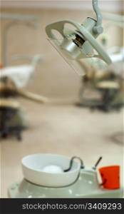 Dental equipment lamp. Student hall for practical training