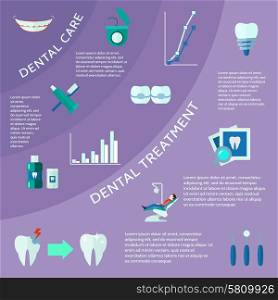 Dental Flat Color Infographic . Dental care and treatment with accessories tools and symbols flat color infographic vector illustration