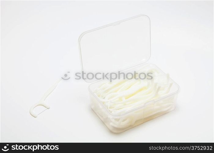 Dental flossers Toothpick in plastic box.