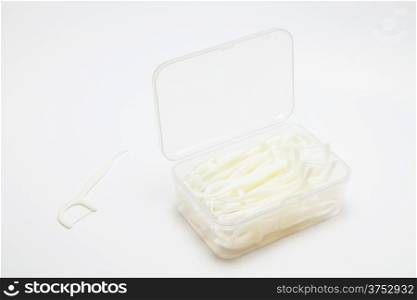 Dental flossers Toothpick in plastic box.