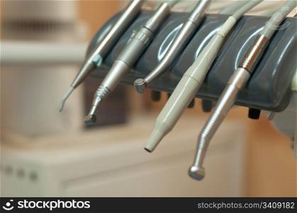 Dental machine and equipment. Close up instruments