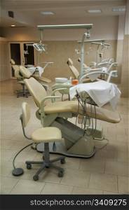 Dental office and equipment. Student hall for practical training