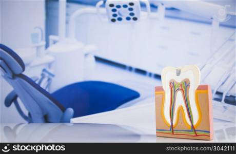 Dentist office, equipment . Dental instruments and tools in a dentists office