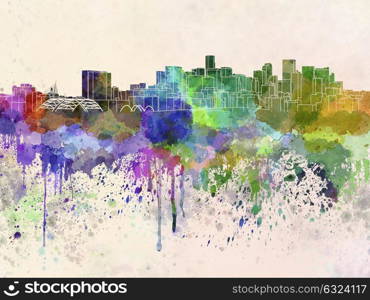 Denver skyline in watercolor background
