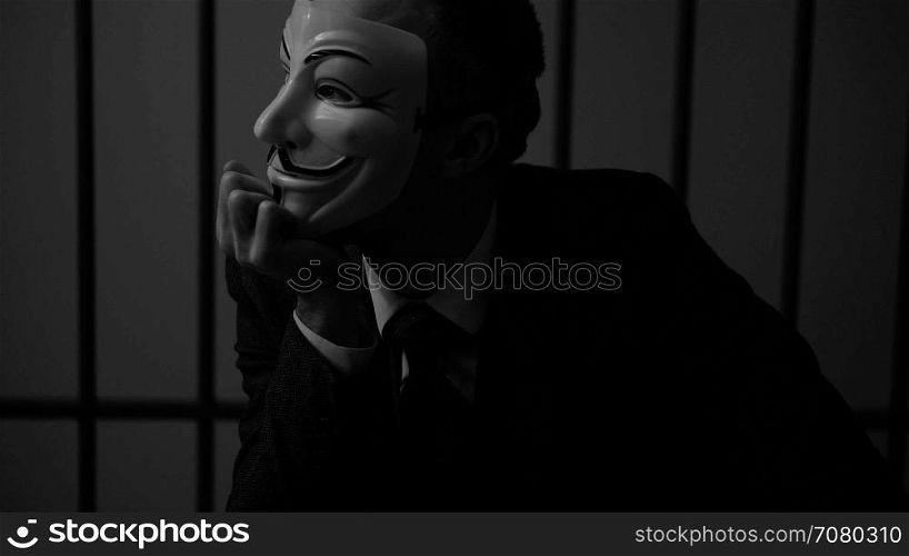 Depressed Anonymous hacker in prison (B/W Version)