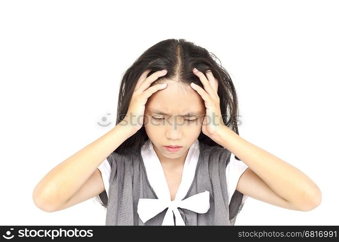 Depressed Asian girl isolated over white background
