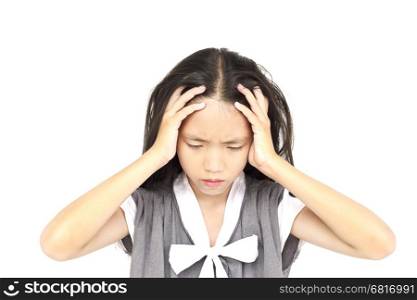 Depressed Asian girl isolated over white background