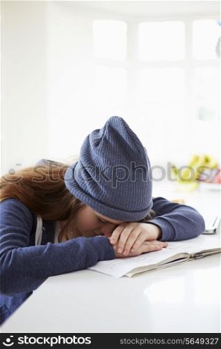Depressed Girl Studying At Home