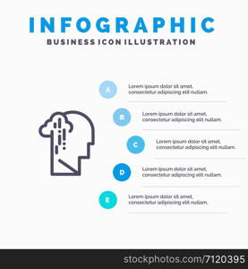 Depression, Grief, Human, Melancholy, Sad Line icon with 5 steps presentation infographics Background