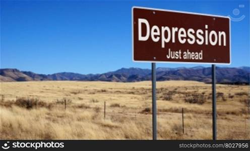 Depression road sign with blue sky and wilderness