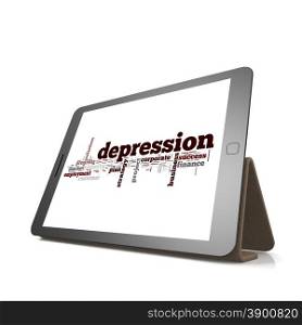 Depression word cloud on tablet image with hi-res rendered artwork that could be used for any graphic design.. Depression word cloud on tablet