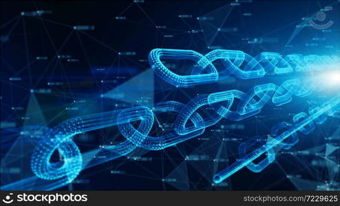 Depth of field, Network Chain Links Connections, Crypto currency connected and Digital technology network concept.