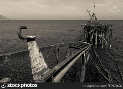 Derelict Pier at Xeros old Mining Port, Cyprus in Black and White and Landscape format