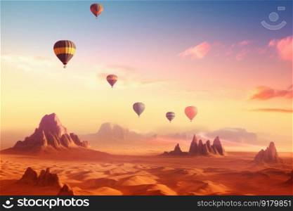 Desert air balloon. Sky adventure. Generate Ai. Desert air balloon. Generate Ai