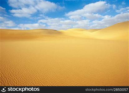 Desert and sand dunes under blue sky