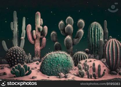 Desert Cacti Cactus blossom and Saguaros. Neural network AI generated art. Desert Cacti Cactus blossom and Saguaros. Neural network AI generated