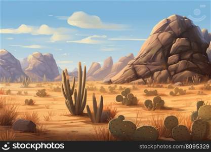 Desert landscape near mountains. Nature sun. Generate Ai. Desert landscape near mountains. Generate Ai