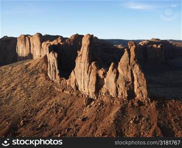 Desert landscape with buttes in Monument Valley.