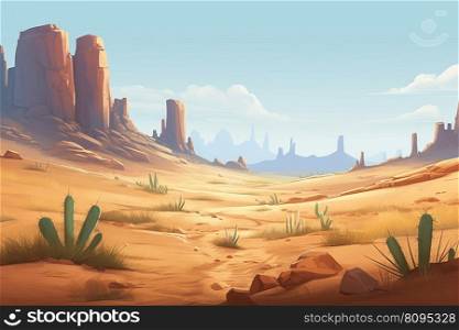 Desert landscape with cactus. Nature sun. Generate Ai. Desert landscape with cactus. Generate Ai