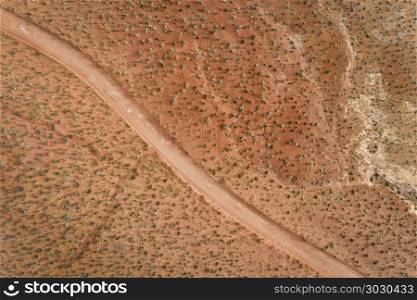 desert road aerial view. desert road in Moab area, Utah - aerial view