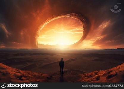 Desert spiral hole cinematic. Sunset sky. Generate Ai. Desert spiral hole cinematic. Generate Ai