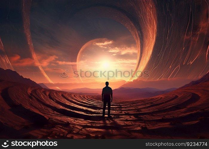 Desert spiral hole. Star energy sunset. Generate Ai. Desert spiral hole. Generate Ai
