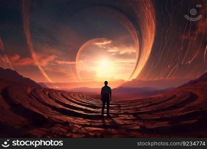 Desert spiral hole. Star energy sunset. Generate Ai. Desert spiral hole. Generate Ai