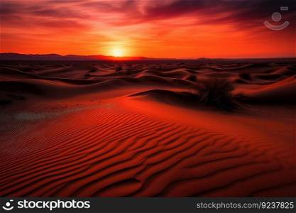 desert sunset, with orange and red hues reflecting off the sand dunes, created with generative ai. desert sunset, with orange and red hues reflecting off the sand dunes