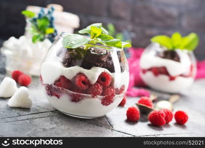 desert with yogurt and berries in the glass