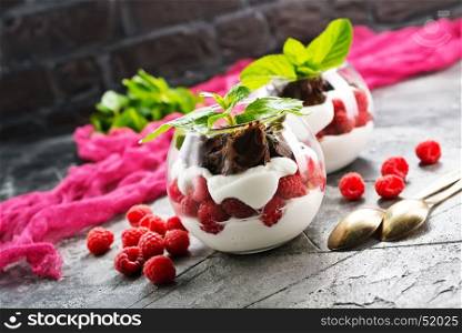 desert with yogurt and berries in the glass