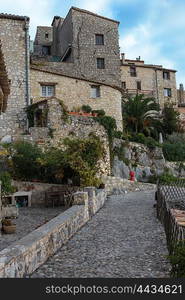 Deserted street in old village Tourrettes-sur-Loup in France.