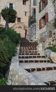 Deserted street in old village Tourrettes-sur-Loup in France.