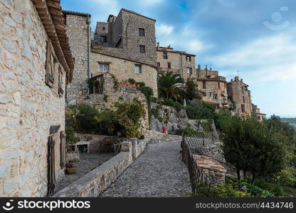 Deserted street in old village Tourrettes-sur-Loup in France.