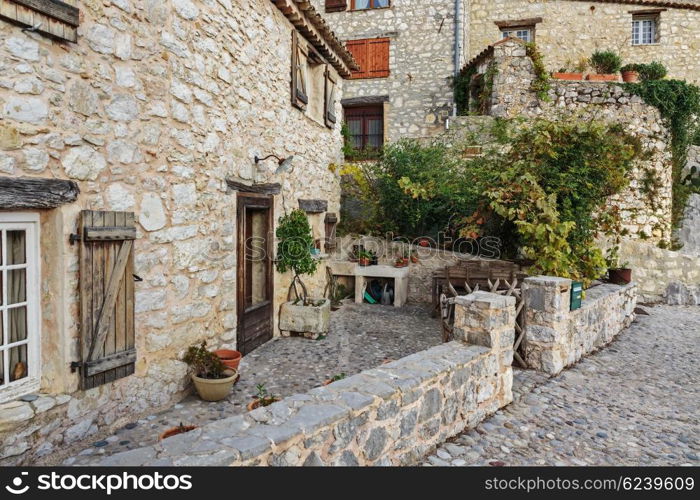 Deserted street in old village Tourrettes-sur-Loup in France.