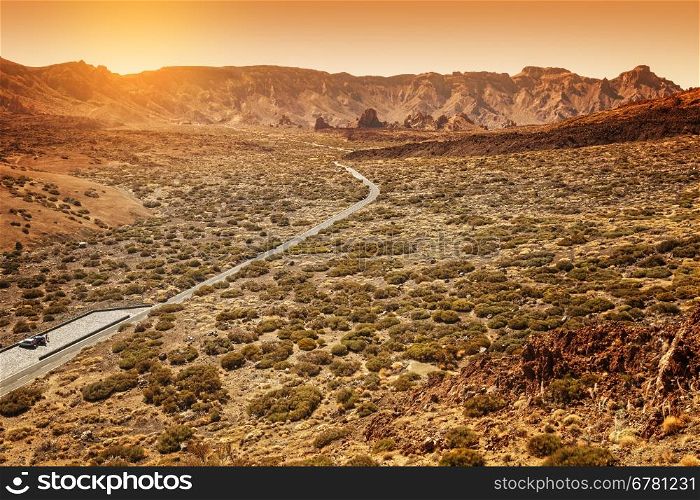 Desertic Road in Orotava Valley, Tenerife, Spain