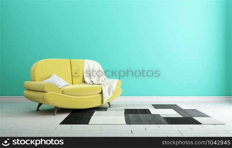 Design concept yellow sofa on mint wall modern interior .3d rendering