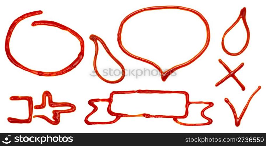 Design elements made of ketchup, isolated on a white background