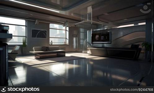 Design of a cozy living room interior in a modern high-tech style. AI generated. Luxury apartment wallpaper.. Design of a cozy living room interior in a modern high-tech style. AI generated.