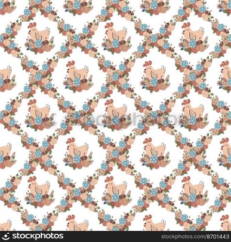 design of seamless background with hens and eggs in pastel colors for Easter celebration. Seamless pattern for Easter holiday