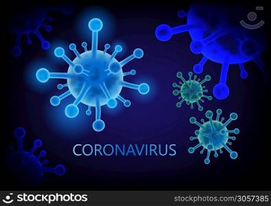 Design of symbol an outbreak entered on abstract blue background, Corona virus epidemic or COVID-19, Coronavirus disease infection medical isolated. Vector illustration for wallpaper, concept.