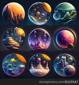 design planet space galaxy ai generated. fantasy sun, sky world, game system design planet space galaxy illustration. design planet space galaxy ai generated