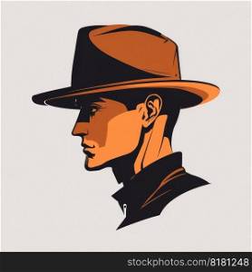 Designed graphic traditional in wearing hat man. Concept of smart trendy dramatic western characteristic profile isolated on plain background. Finest generative AI.. Designed graphic traditional in wearing hat western man.