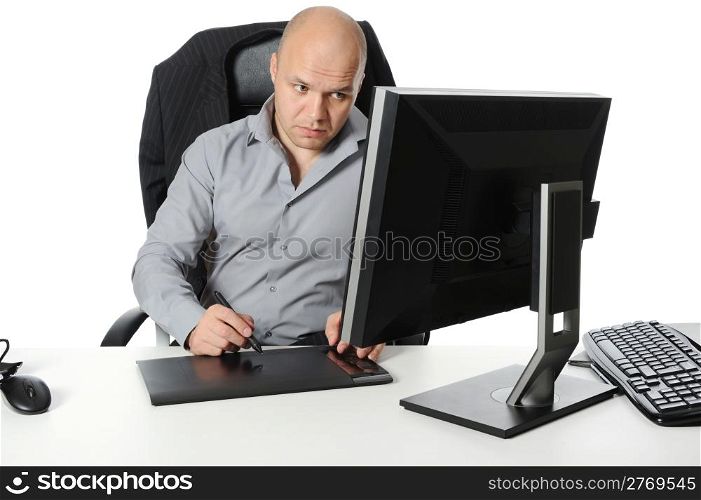designer does the work on your computer. Isolated on white background