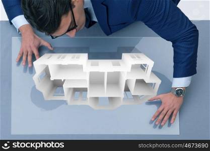 Designer working on 3d futuristic apartment design